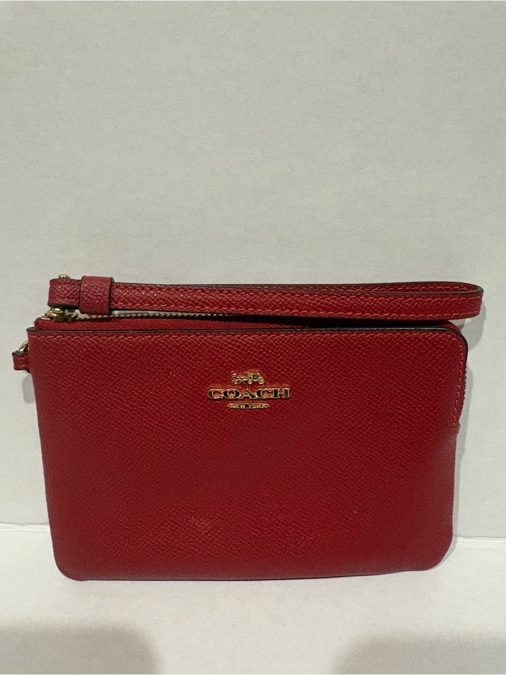 COACH Red Leather Double-Pouch Wristlet with Gold Logo